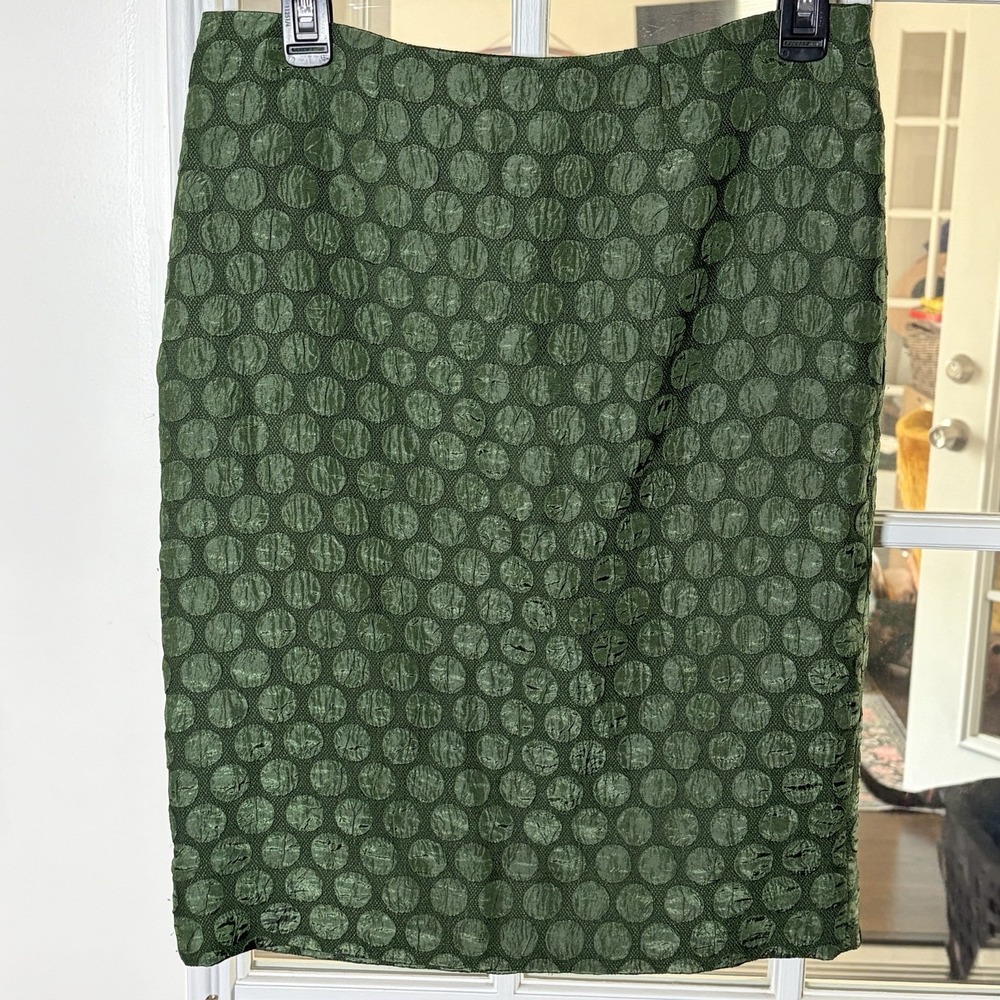 Maeve Anthropologie Textured Polka Dot Pencil Skirt Size 2 Dark Green Academia